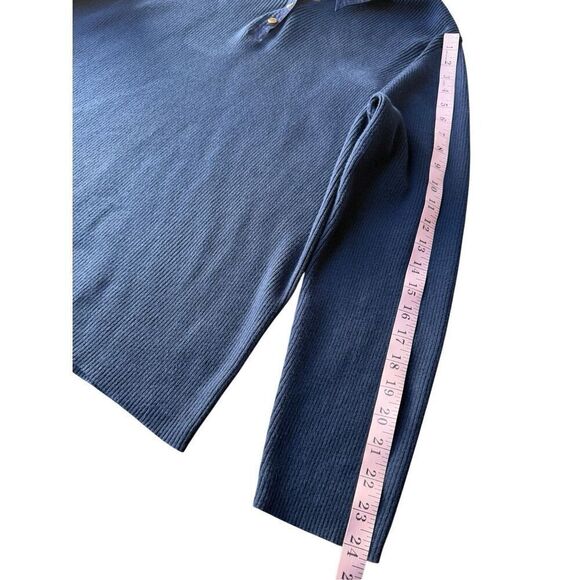 Lauren Ralph Lauren Navy Blue Collard Ribbed Knit Pullover Ling Sleeve top - Picture 10 of 11